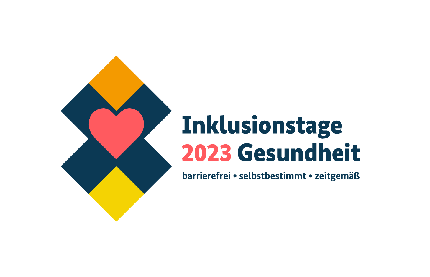 Logo mit Quadraten und einem roten Herz und dem Text: Inklusionstage 2023 Gesundheit - barrierefrei, selbstbestimmt, zeitgemäß