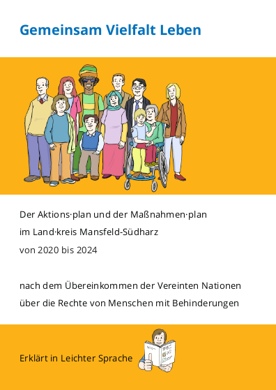 Titelseite des Aktionsplans Landkreis Mansfeld-Südharz in Leichte Sprache