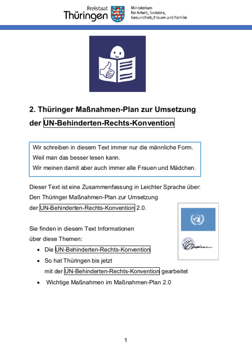Hier sehen Sie die Titelseite des Aktionsplanes von Thüringen