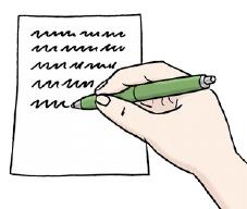 En Blatt Papier wird von einer Person mit einem Stift beschrieben. 
